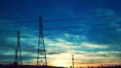 Power lines sunset nature