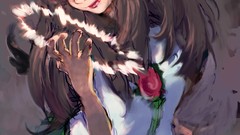 Power red eyes bows stockings skirts smiling long hair anime 