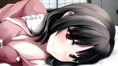 Princess red eyes faces bows blush smiling long hair anime 