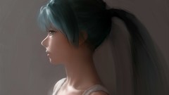 Profile faces long hair green eyes hatsune miku vocaloid green 