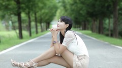 Profile roads faces sitting blouse earrings outdoors bracelets 