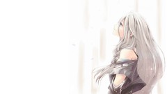 Profile white background white hair long hair anime girls blue 