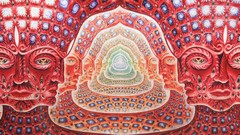 Psychedelic tool faces Alex Grey artwork panoramic