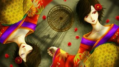 Purple Anime Japanese geisha lips vampire Manga red eyes kimono 