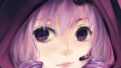 Purple close-up lips faces hoodies long hair headsets vocaloid 