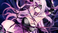 Purple collar Bound gloves Ribbons tattoos pink hair long hair 