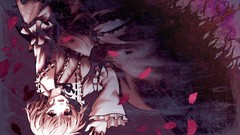 Purple dress pink hair pink eyes anime girls short hair upside 