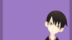 Purple faces kimono anime girls short hair bangs yellow eyes 