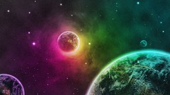 Purple Green Earth planets outer space