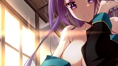 Purple hair cleavage hentai strategic covering