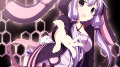 Purple hoodies smiling long hair vocaloid open mouth animal 