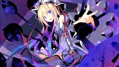 Purple signs dress hats Ribbons yin-yang blondes blue hair long 