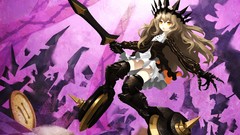 Purple weapons chariot wheels dress claws Swords blondes long 