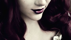 Purple woman faces curly hair