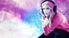 Purple woman headphones Photo manipulation