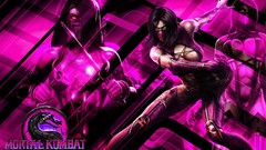 Purple woman Mortal Kombat masks brunettes short hair video 