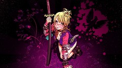 Purple woman weapons Birds Katana glasses lips armor Swords 