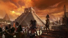Pyramids Maya sacrifice artwork aztec