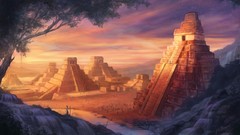 Pyramids Temples golden cityscapes artwork