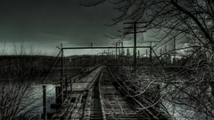 Railroad tracks Bridge monochrome