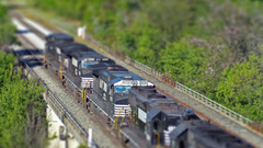 Railroad tracks tilt-shift trains
