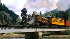 Railroad tracks trains steam engine