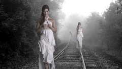 Railroad tracks white dress