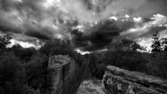 Railroads monochrome clouds nature