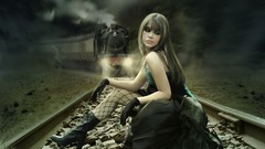 Railway brunettes woman gloves