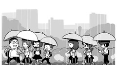 Rain Anime glasses cities anime girls school uniforms anime boys