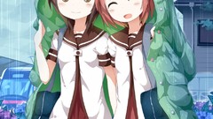 Rain Anime smiling brunettes school uniforms seifuku yuru yuri 