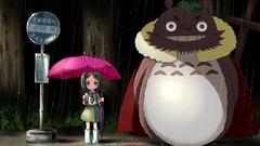 Rain Anime Umbrellas parody Bus stop anime girls My Neighbour 