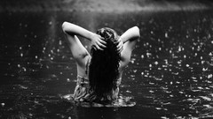 Rain black and white woman