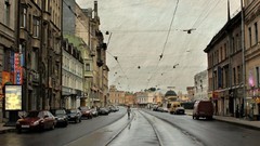 Rain cars Russia houses streets cityscapes saint petersburg