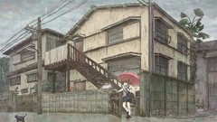 Rain cats Anime houses drawings anime girls