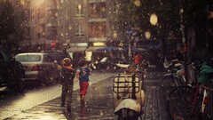 rain children urban street vehicle City