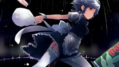 Rain dark dress water drops maids short hair braids gray hair 