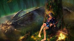 Rain Dragons anime girls forests artwork fantasy art