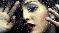 Rain glass water drops brunettes