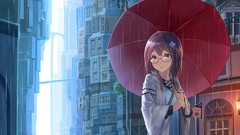 Rain glasses Umbrellas anime girls