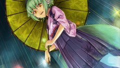 Rain headphones glasses Umbrellas red eyes green hair animal 