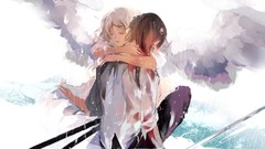 Rain hugging anime girls anime boys original characters