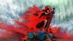 Rain Little Red Riding Hood Wolves Swords artwork fantasy art