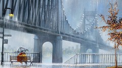 Rain love bench couple mist rest date York