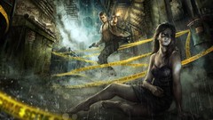 Rain Men woman Guns Police tape barefoot science fiction