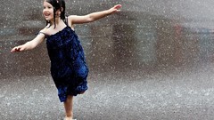 Rain pink children dress reflections balance