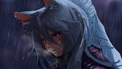 Rain red eyes long hair gray hair animal ears
