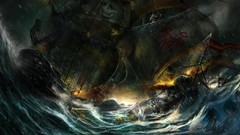 Rain ships storm pirates waves battles artwork