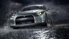 Rain silver cars Nissan GT-R R35