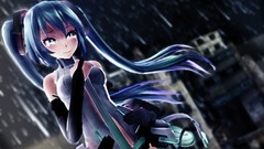 Rain tears tie 3d buildings outdoors blush blue hair long hair 